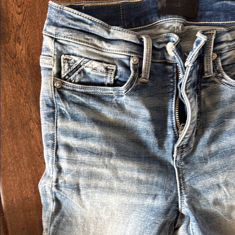 Buckle Light Blue Flare Women's Jeans - Picture 3 of 5